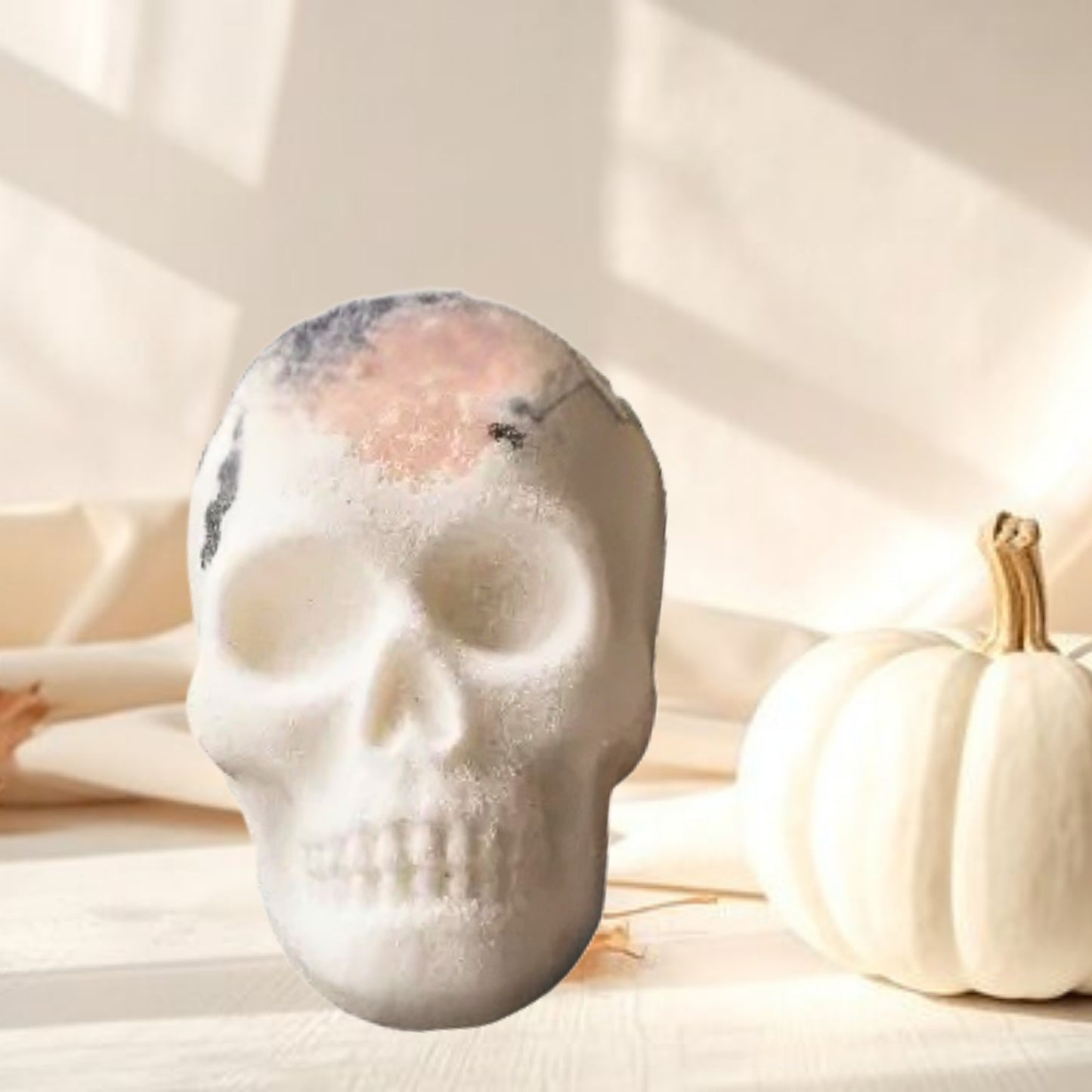 Skull Bath Bomb with Rose Quartz Stone